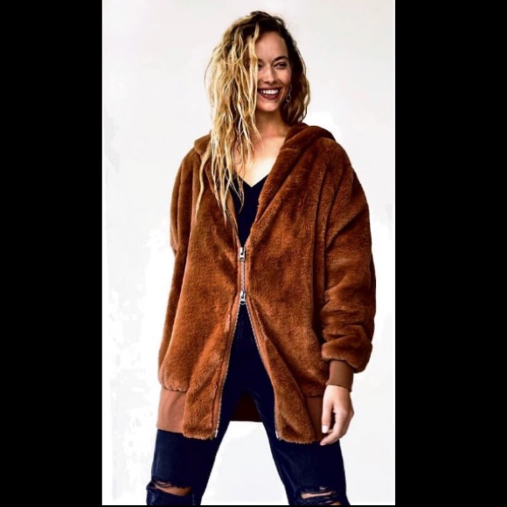 Free People Turn Up Zip Off Hoodie - BROWN - New With Tags